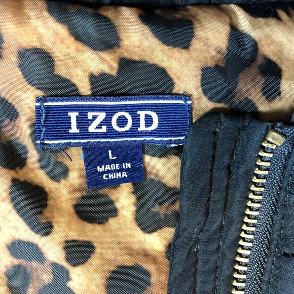 IZOD Puffer Quilt Vest Ladies Large black Leopard lining - Picture 4 of 6